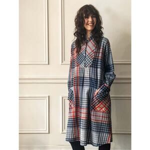 Mii au Musee Pixel Art Dress Womens XS Artsy Lagenlook Blue Red Wool India $480